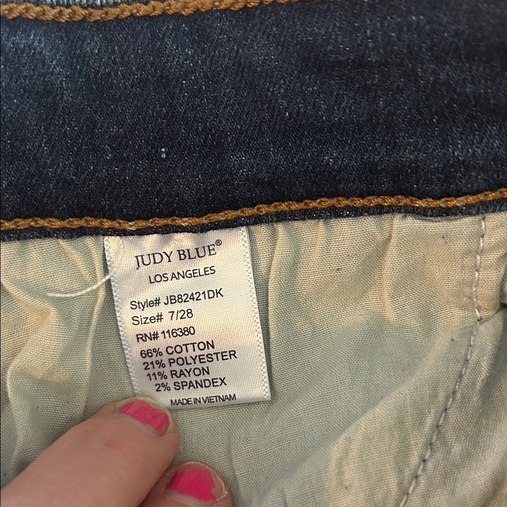 Judy Blue Dark Blue Distressed Straight Leg Jeans Womens Size 7/28 NWOT - Picture 15 of 15